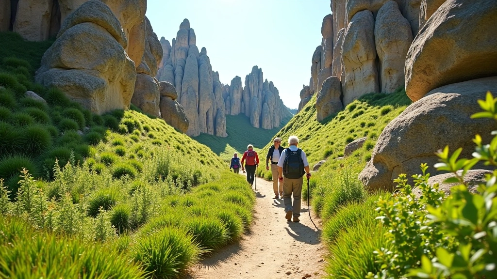 Krásná turista trasa skrz pískovcové skály s zeleným lesem